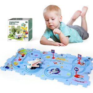 Puzzle Racer Kids Car Track Set Floor Puzzles for Kids Ages 3-5 with Vehicles